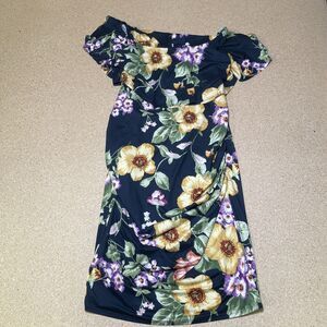 Mother Bee Maternity Dress Women's Sz XL Navy Floral B2